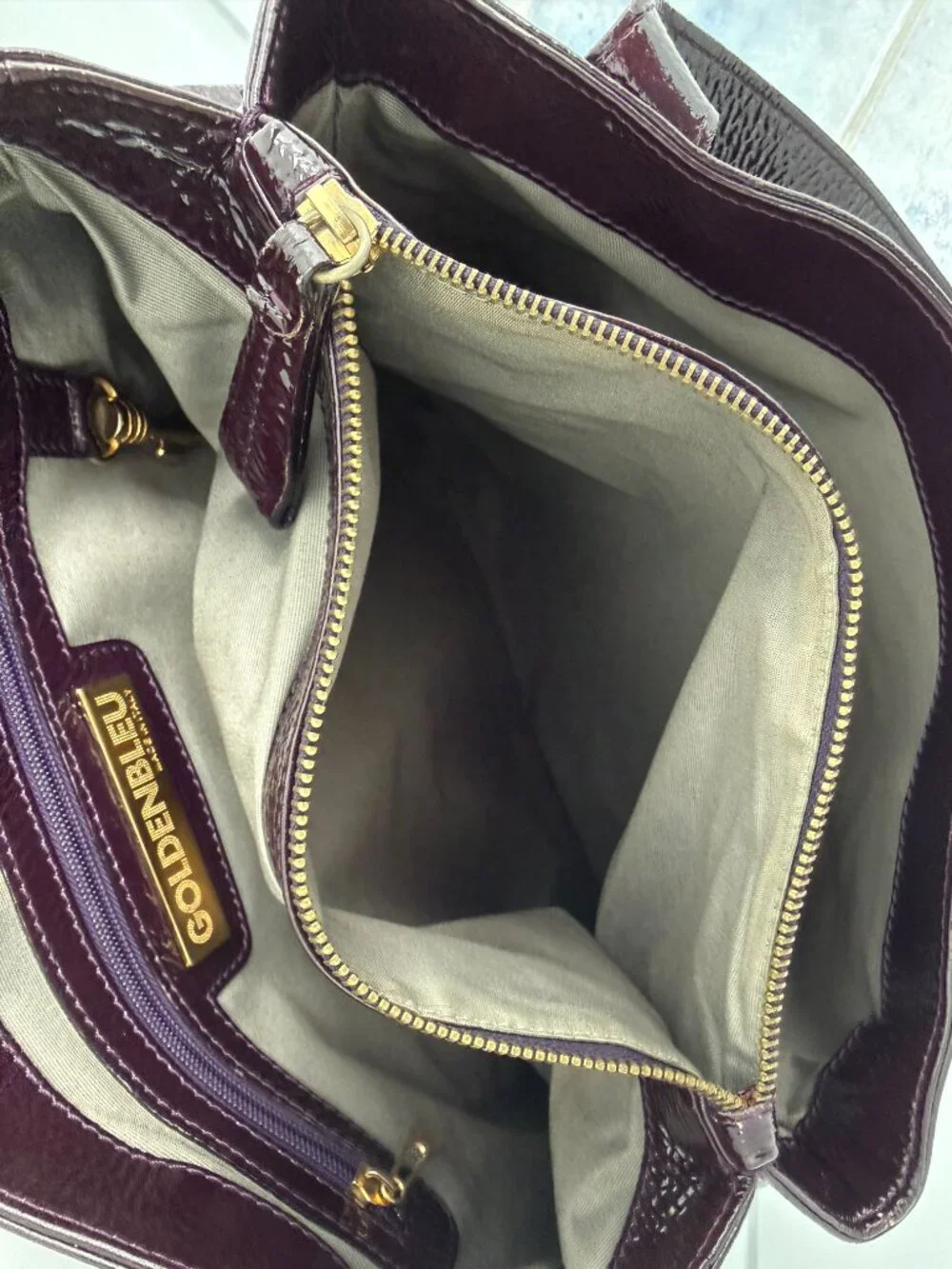 Goldenbleu Italian Plum Patent Leather Bag